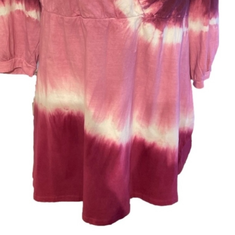 Roaman's Pink Burgundy Tie Dye Cotton Babydoll Top XL - Picture 3 of 5